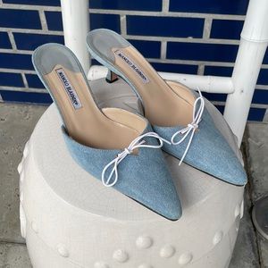 Manolo Blahnik kitten heel slide.